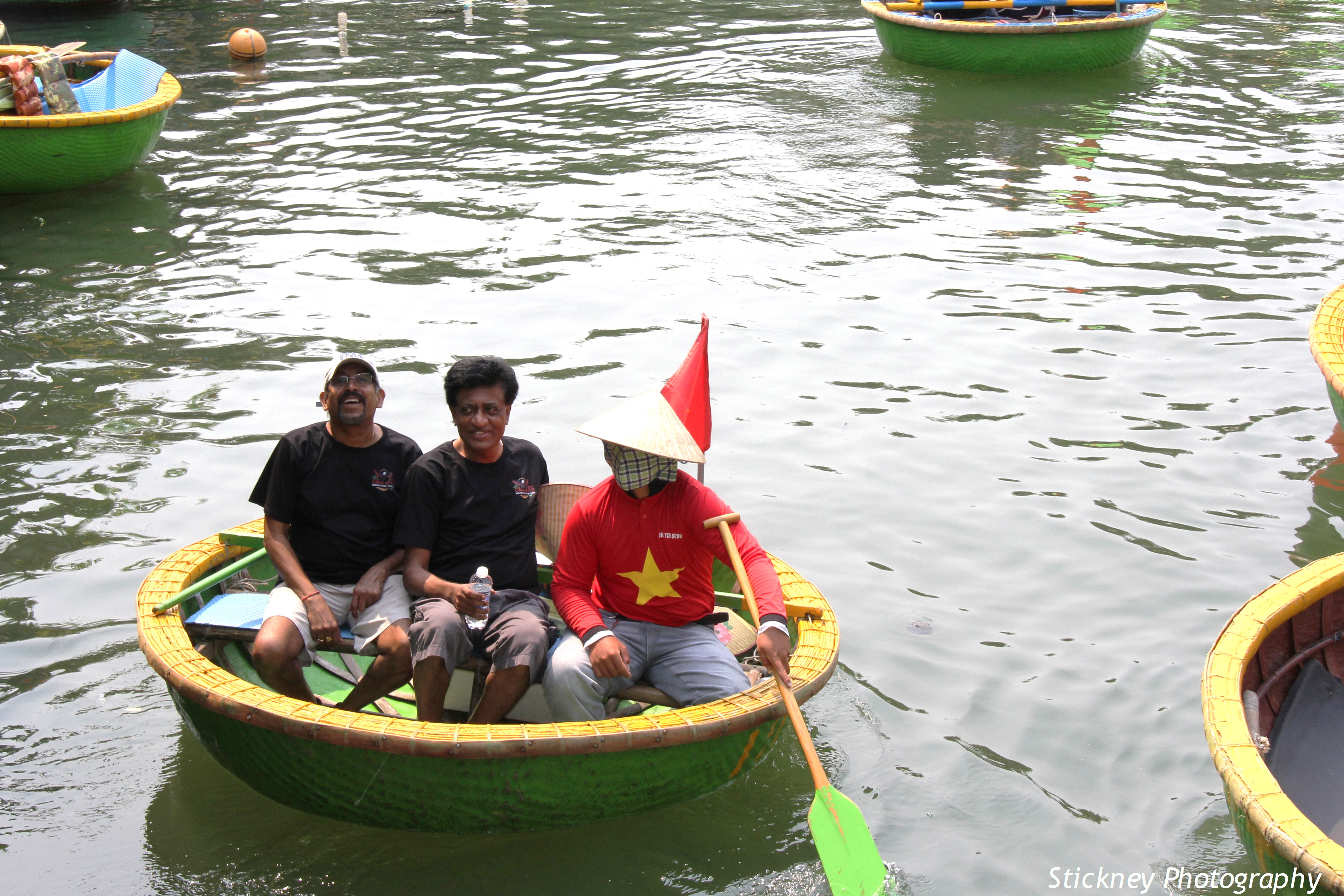 Basket boat memories in Vietnam — colour, laughter, and friendship on the water.